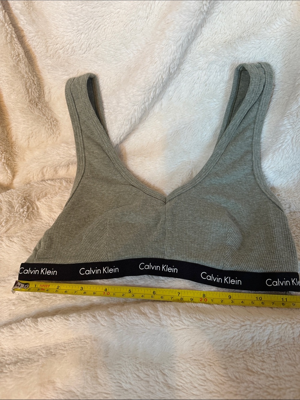 Calvin Klein Womens Ribbed V-Neck Bralette Olive Green Logo Band Small No Pads